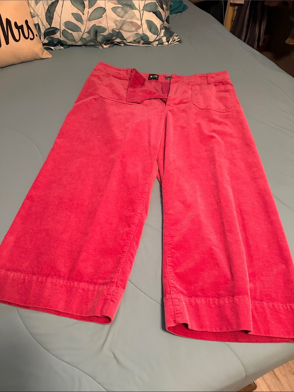 Maeve Pink Cropped Wide-Leg Corduroy Pants